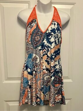 In Bloom by Jonquil Coral Navy Paisley Halter Chemise Nightgown